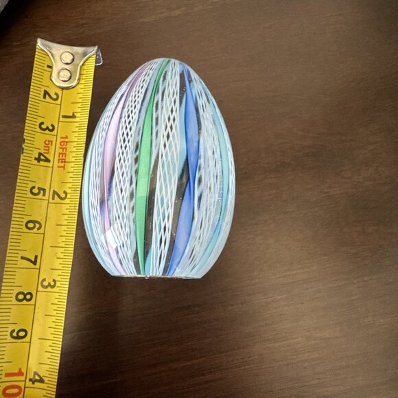 Vtg Murano Egg Shape Multi-Color Ribbon Latticino Glass Paperweight GORGEOUS - Picture 8 of 10
